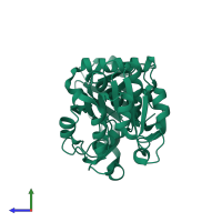 PDB entry 3gms coloured by chain, side view.