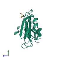 PDB entry 3gmv coloured by chain, side view.