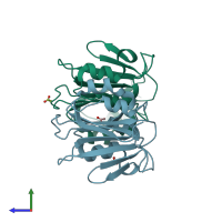 PDB entry 3gmx coloured by chain, side view.