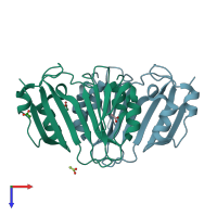 PDB entry 3gmx coloured by chain, top view.