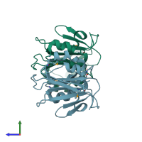 PDB entry 3gmy coloured by chain, side view.