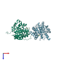 PDB entry 3gmz coloured by chain, top view.