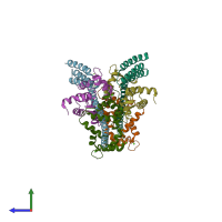 PDB entry 3gn4 coloured by chain, side view.