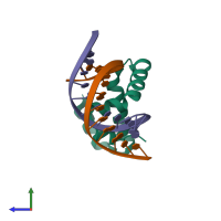 PDB entry 3gna coloured by chain, side view.