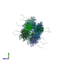 PDB entry 3gnd coloured by chain, side view.