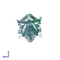 PDB entry 3gnl coloured by chain, side view.