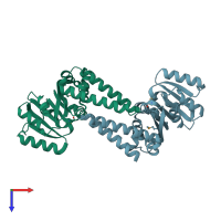 PDB entry 3gnl coloured by chain, top view.