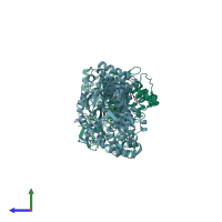 PDB entry 3gnv coloured by chain, side view.