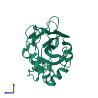 PDB entry 3gnz coloured by chain, side view.