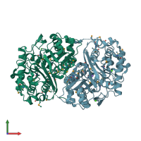 PDB entry 3goa coloured by chain, front view.