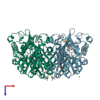PDB entry 3goa coloured by chain, top view.