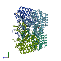 PDB entry 3god coloured by chain, side view.