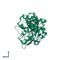 PDB entry 3goh coloured by chain, side view.