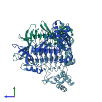 PDB entry 3gos coloured by chain, side view.
