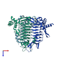 PDB entry 3gos coloured by chain, top view.