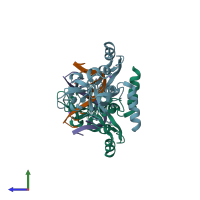 PDB entry 3gox coloured by chain, side view.