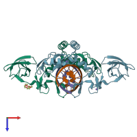 PDB entry 3gox coloured by chain, top view.