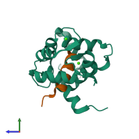 PDB entry 3gp2 coloured by chain, side view.