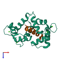 PDB entry 3gp2 coloured by chain, top view.