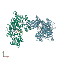 PDB entry 3gpc coloured by chain, front view.