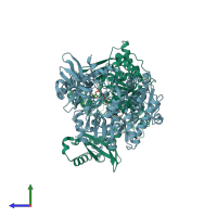 PDB entry 3gpc coloured by chain, side view.