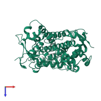 Cytochrome P450 2E1 in PDB entry 3gph, assembly 1, top view.