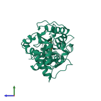 PDB entry 3gpi coloured by chain, side view.