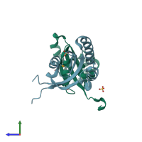 PDB entry 3gpk coloured by chain, side view.