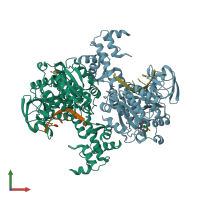 PDB entry 3gpl coloured by chain, front view.
