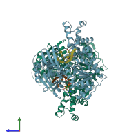 PDB entry 3gpl coloured by chain, side view.