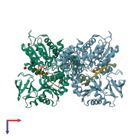 PDB entry 3gpl coloured by chain, top view.