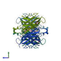 PDB entry 3gps coloured by chain, side view.