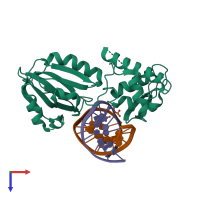 PDB entry 3gpu coloured by chain, top view.