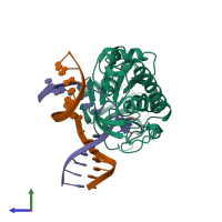 PDB entry 3gpy coloured by chain, side view.