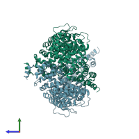 PDB entry 3gq2 coloured by chain, side view.