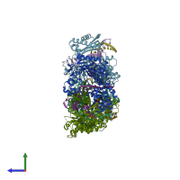 PDB entry 3gqc coloured by chain, side view.