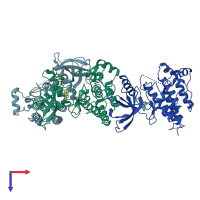 PDB entry 3gql coloured by chain, top view.