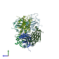 PDB entry 3gqq coloured by chain, side view.