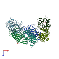 PDB entry 3gqq coloured by chain, top view.