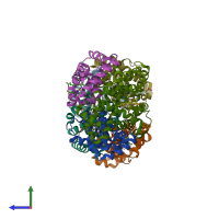 PDB entry 3gqr coloured by chain, side view.