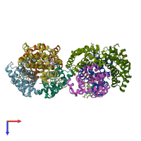 PDB entry 3gqr coloured by chain, top view.