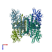 PDB entry 3gqt coloured by chain, top view.