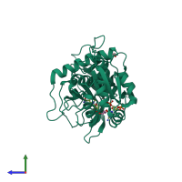 PDB entry 3gqv coloured by chain, side view.
