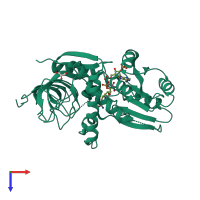 PDB entry 3gqv coloured by chain, top view.