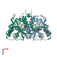 PDB entry 3gr3 coloured by chain, top view.