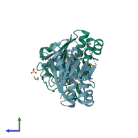 PDB entry 3gra coloured by chain, side view.