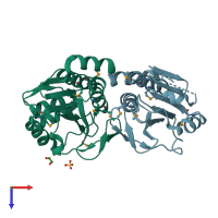 PDB entry 3gra coloured by chain, top view.