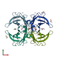PDB entry 3grb coloured by chain, front view.