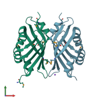 PDB entry 3grd coloured by chain, front view.