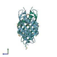 PDB entry 3grd coloured by chain, side view.